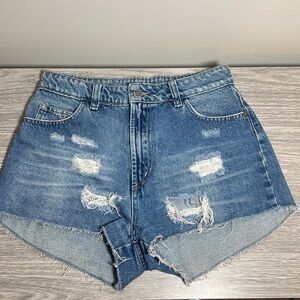 Farm Rio High Rise Distressed Blue Denim Jean Shorts 42 / 10